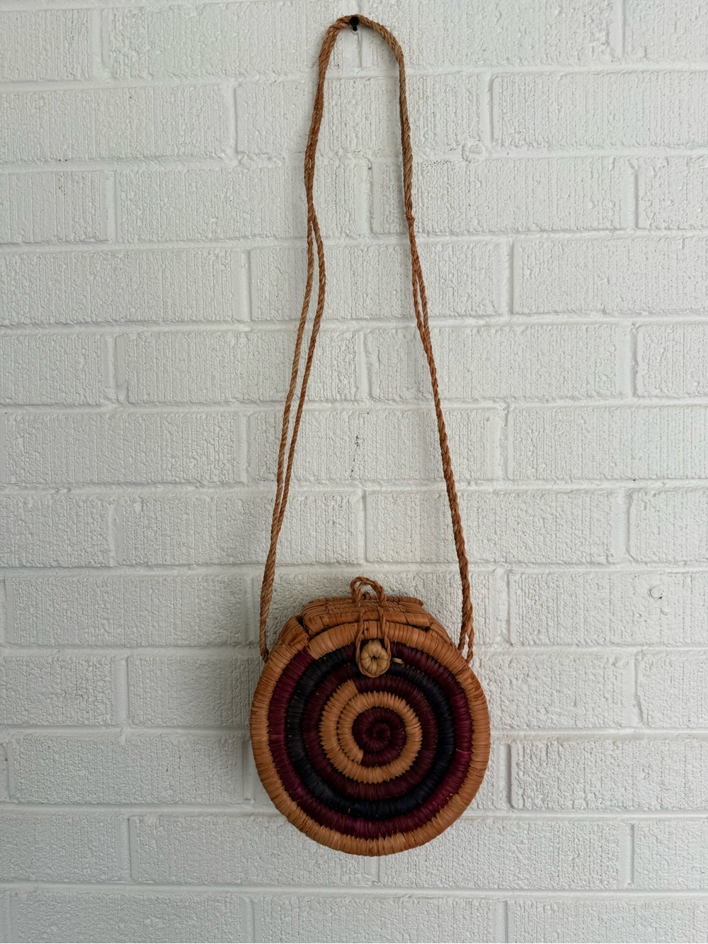 Vintage Raffia Straw Round Circular Crossbody Bag Purse